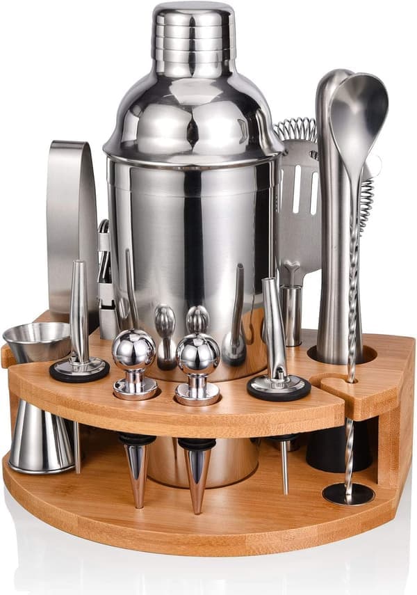 12-delars cocktailset, professionellt bartenderkit med elegant bambuställ, barverktyg i rostfritt stål för blandade drinkar-XS2-
