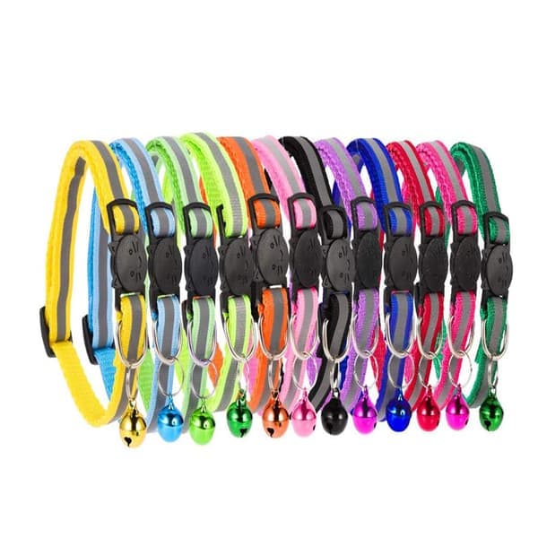Katthalsband med säkerhetsspänne, 12-pack blandade katthalsband i nylon för bekväm passform och synlighet i mörker, mjuka och slitstarka halsband