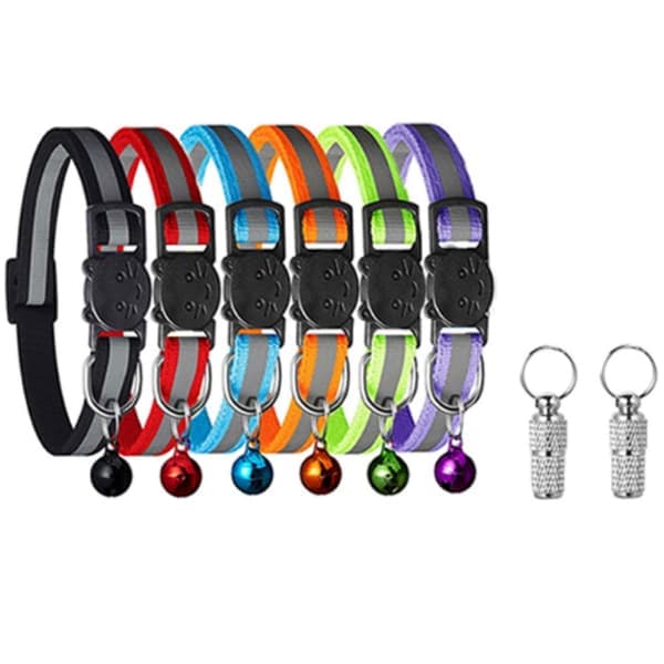 6-pack reflexhalsband för katter, med 2 namnbrickor och säkerhetslås, personliga tillbehör för flickor, pojkar, kattungar, valpar