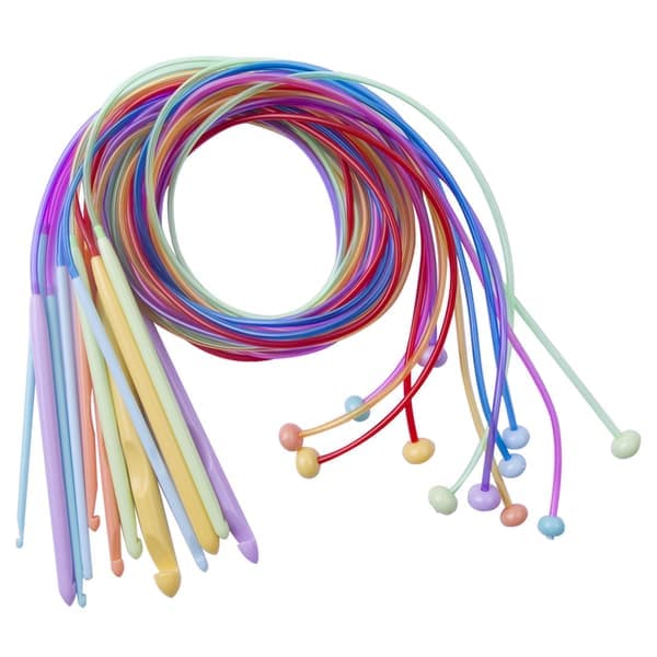 Tunisiska virknålar med kabel, 120 cm, 12 afghanska virknålar 3,0 mm - 12,0 mm för matta, halsduk, blommor, dukar, sjal och mer