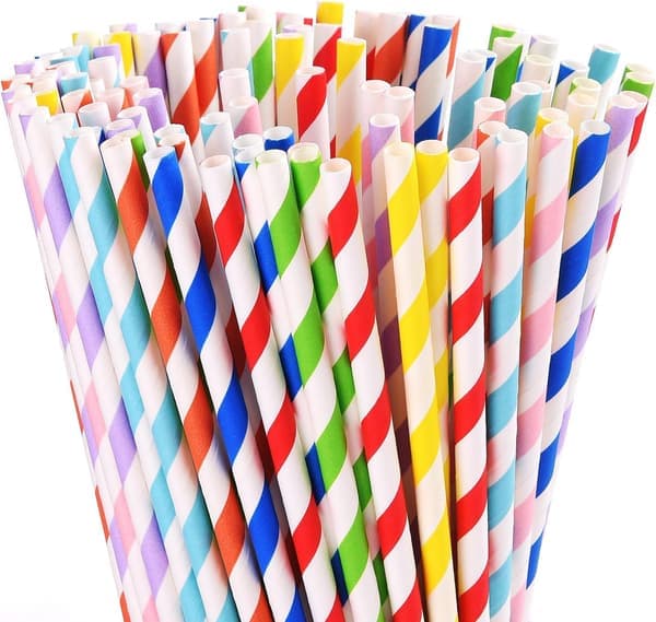 200-pack Biologiskt Nedbrytbara Pappershalm, Blandade Regnbågsrandiga, ZQKLA