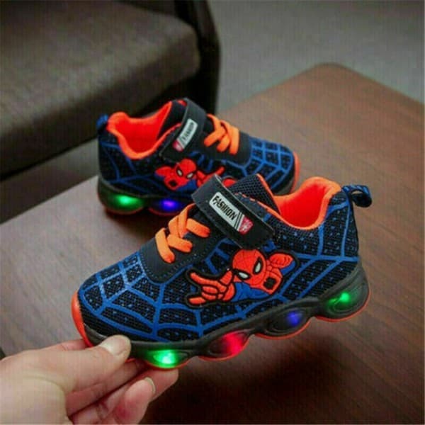 Spiderman LED Träningsskor Blinkande Lysande Sneakers Barn Blå EU27