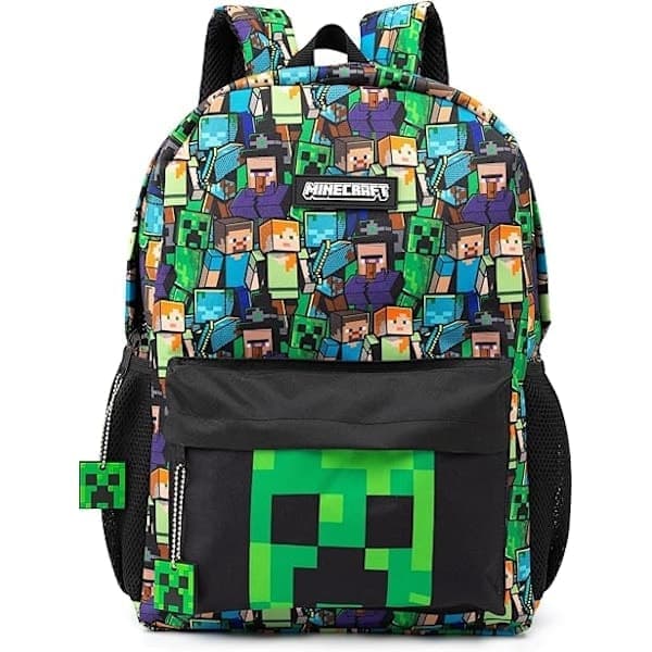 Minecraft Ryggsäck för pojkar | Svart skolväska för barn | Grön Creeper Zombie Skelett Enderman   u0026 Grottspindel [JR]