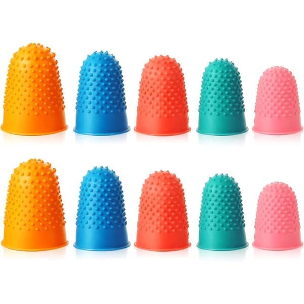 10 st Silikon Gummi Fingertoppar Fingerborg Fingergrepp Tjocka Šteranvändbara Fingerskydd med Låda (5 Storlekar och Färger) -