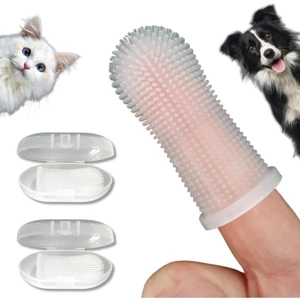 Hundtandborste 2-pack Tandborste och förvaringsfodral Giftfri Silikon Tandrengöring Andedräkt Tandvård Plackborttagning Tandborste Hund Katt Valp