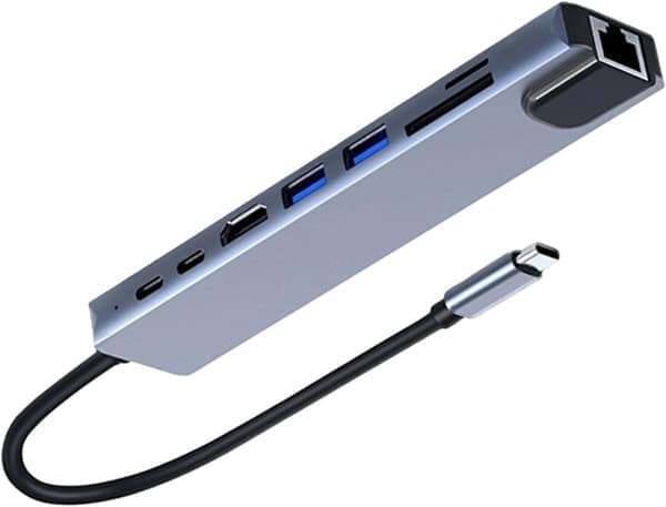8-i-1 dockningsstation, höghastighetsdataöverföring, 4k videoutgångsadapter, USB C-hubb för bärbar dator, multiport USB C-adapter, 5 Gbps