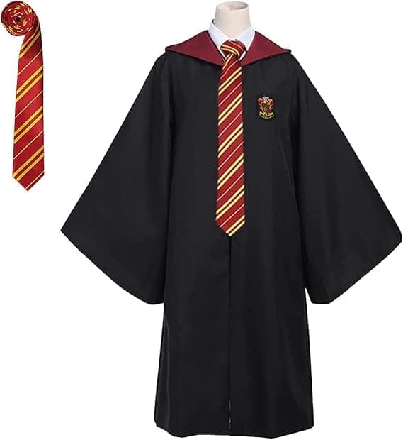(L) Gryffindor trollkarlsrock Gryffindor uniformsrock, mantel och slips, trollkarlskostym för vuxna, Halloween Cosplay