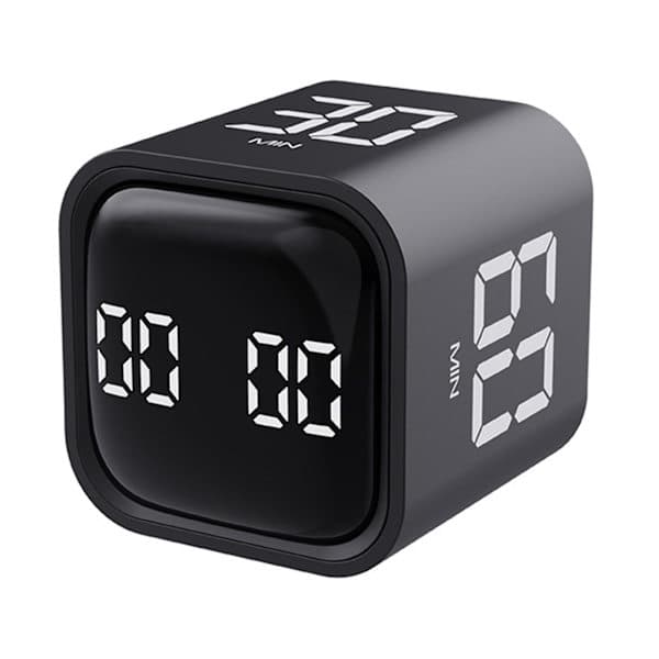 Produktivitetskubs-timer med gravitationssensor, vändbar LED-display, 4 förinställda tider, dubbla lägen, tidskontroll, nedräkning, matlagning,