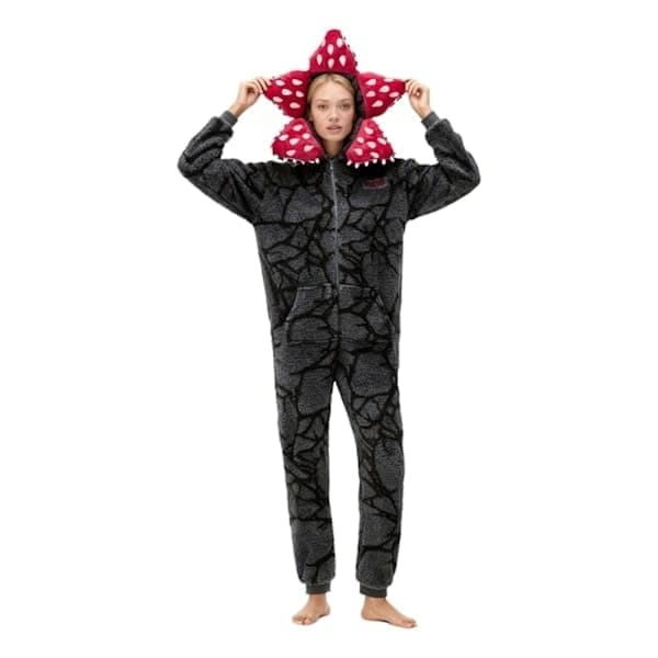 Stranger Things Köttätande Växt Onesie Pyjamas, Vinterflanell Mysiga Familjepyjama, Söt Rollspelsdräkt Svart SS