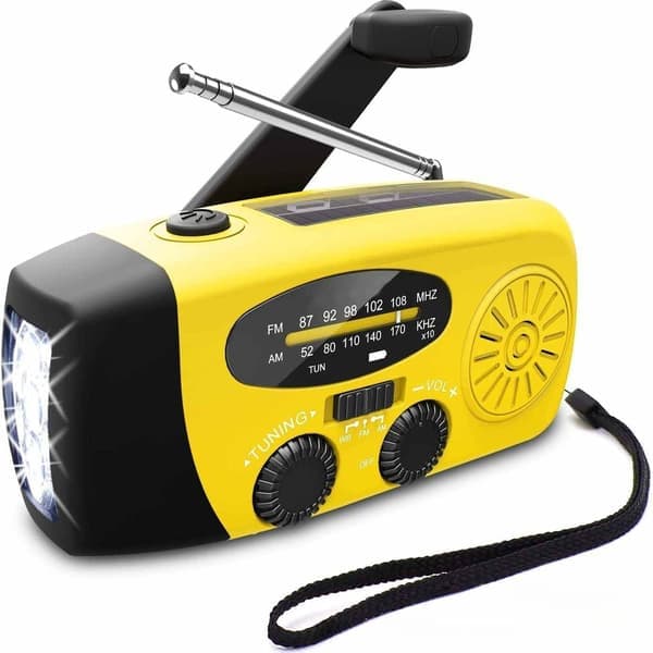 Påskerbjudanden! Högkvalitativ Vevradio med Solceller, Ficklampa och 2000mAh Powerbank SOS Nödsituation - Röd gul 300