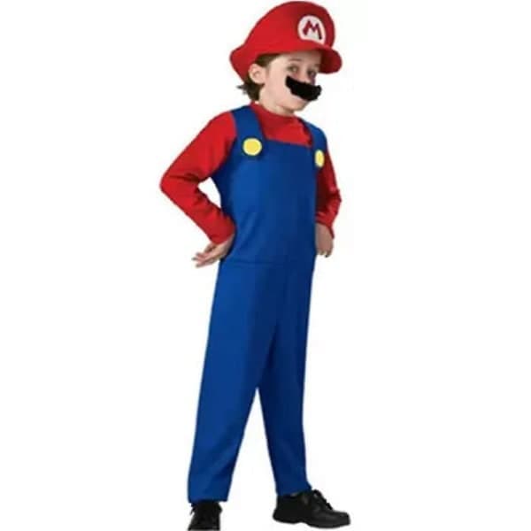 Super Mario Luigi Cosplay Kostym Vuxna Barn Maskeradkläder Outfit Kläder Mario Röd Pojk M