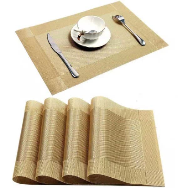 PVC Halkfria PVC Bordstabletter Set Värmebeständiga Bordstabletter Matbord Köksmatta (set med 4) guld