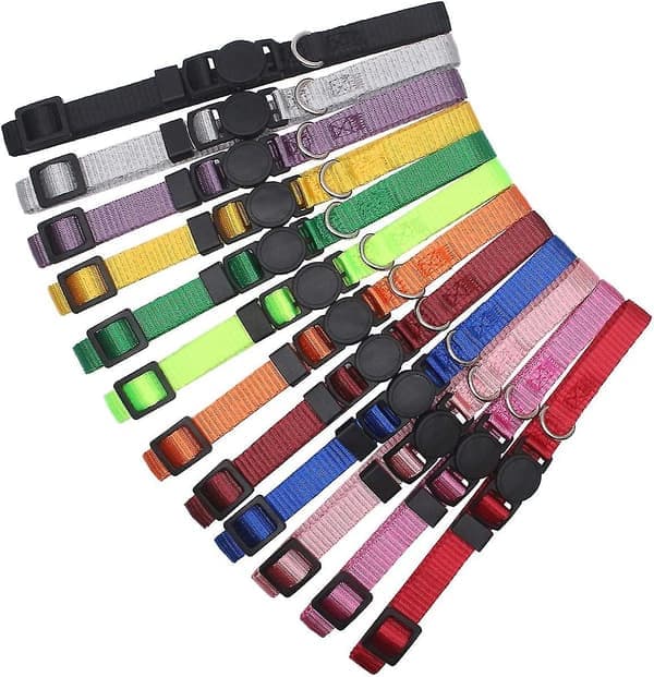 14 st Mjuka valp-ID-halsband i nylon - Justerbara säkerhetshalsband för kullar, ID-band för hundvalpar, husdjursidentifiering kompatibel med