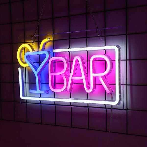 Anpassade Neon Barskyltar, Personliga Akryl Cocktail Bar LED-skyltar för Hemmabar Inredning, Pub Väggdekor, Företagslyft (41,9 x 22,1 cm)