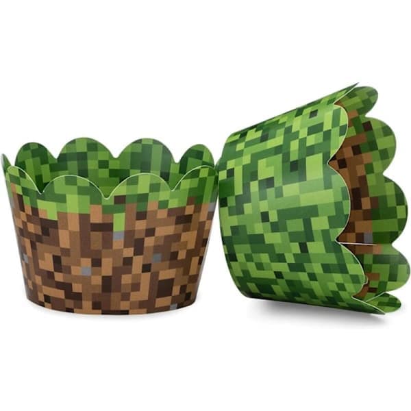 Minecraft-tema Cupcake-omslag Födelsedagsfest Set med 24 Vändbara