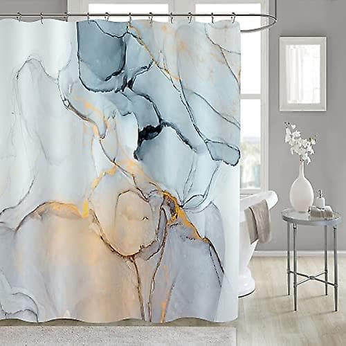 Extra Lång Duschdraperi 180 X 200cm, Abstrakt Blågrå Marmor Stort Duschdraperi, Modernt Bläck Vattentätt Tyg Duschdraperi