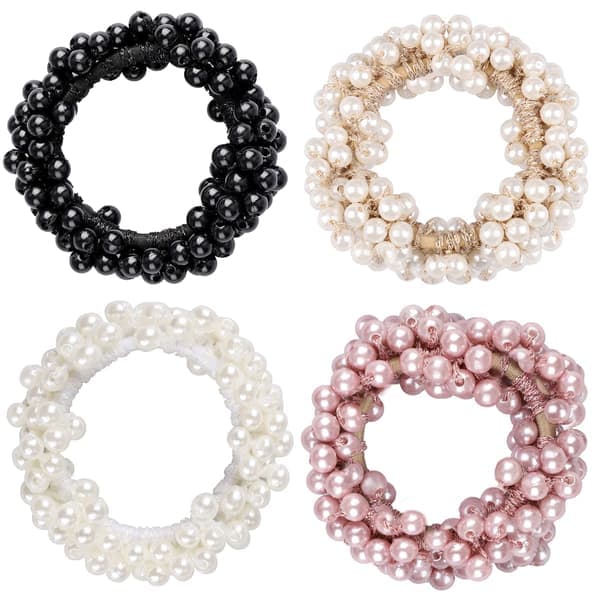 4 st Pärlhårband, Elastiska hårband Hästsvanshållare Scrunchies Štdragande Hårringar för Kvinnor