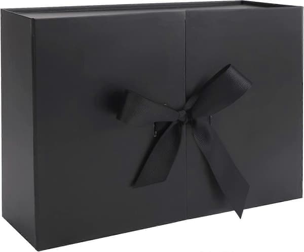 Lyxig Presentförpackning med Band, Vikbar Presentkartong för Gåvor med Lock 26,5x19x8cm Svart