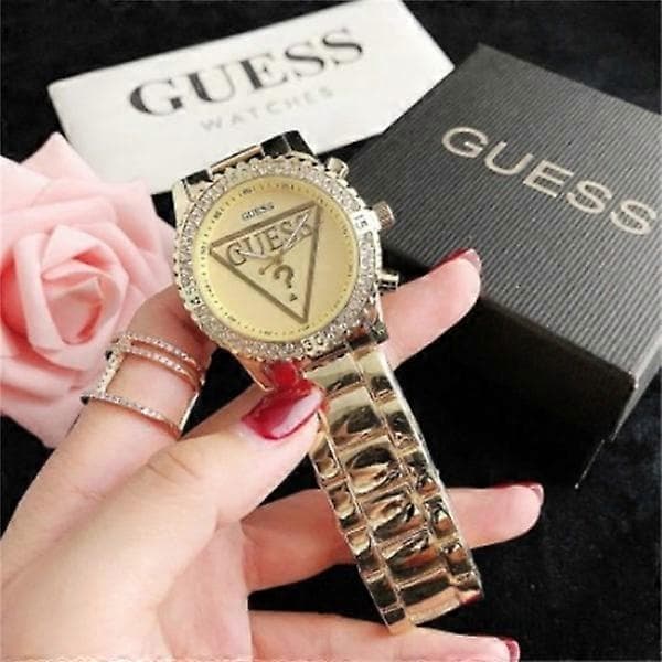 Guess Rostfritt Stål Rhinestone Klocka Casual Quartz Klocka Elegant Tillbehör Present till Flickvän Mamma Fru 1[HK]
