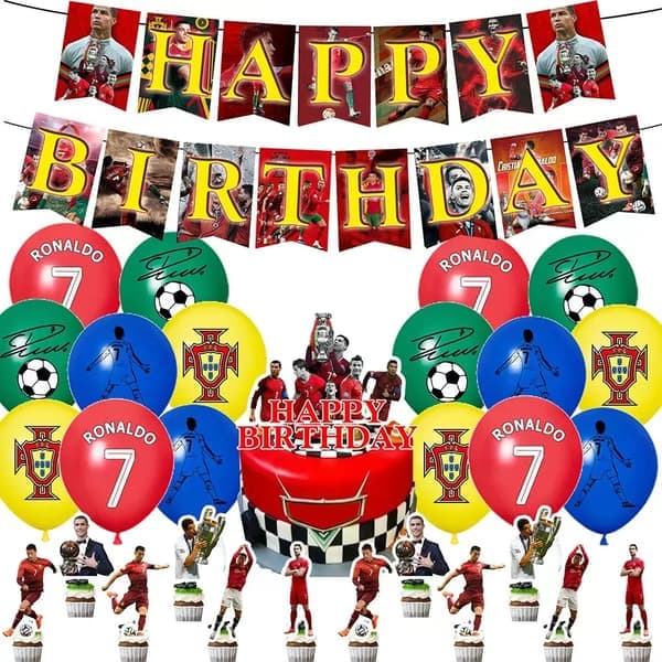 Cr7 Fotboll Födelsedagsfest Dekoration Set Banner Latex Ballong Bakgrund Tårtdekoration Festtillbehör