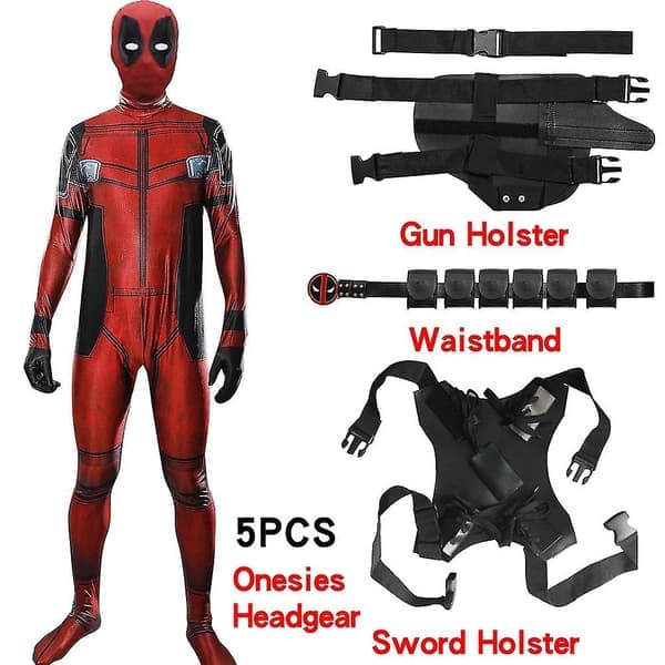 Deadpool Dräkt Cosplay Barn Vuxen Dräkt Anime Superhjälte Cosplay Dödsgarde Anime Vuxen Service Trikåer Hattar Tillbehör Anime- 5 st