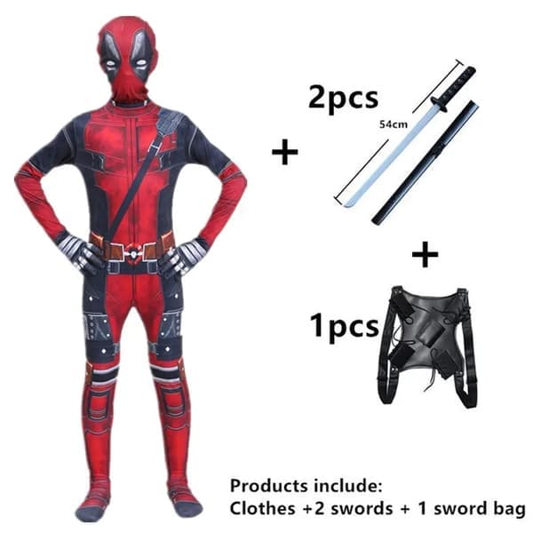 Deadpool Kostym Superhjälte Cosplay Kostym Superhjälte Barn Bodysuit 3D Stil Halloween Cosplay Kostym Svärd Väska-Xin 6