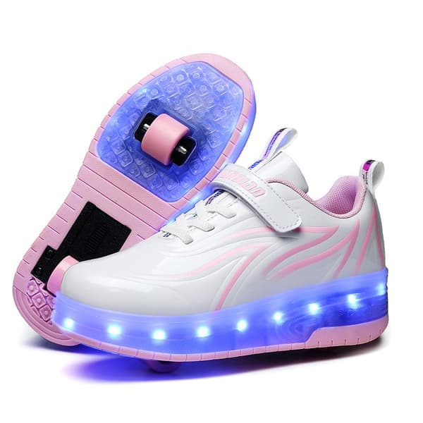 LED USB Uppladdningsbara Rullskor med Ett Hjul Kompatibla med Barn vit och rosa[ch] vit och rosa vit och rosa white and pink-XF18-