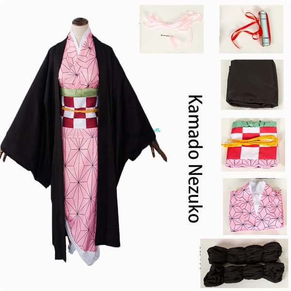 Anime Demon Slayer: Kimetsu No Yaiba Zenitsu Giyu Tanjirou Kamado Nezuko Cosplay Kimono Uniform Cosplay Kostym Kamado Nezuko för Barn och Vuxna