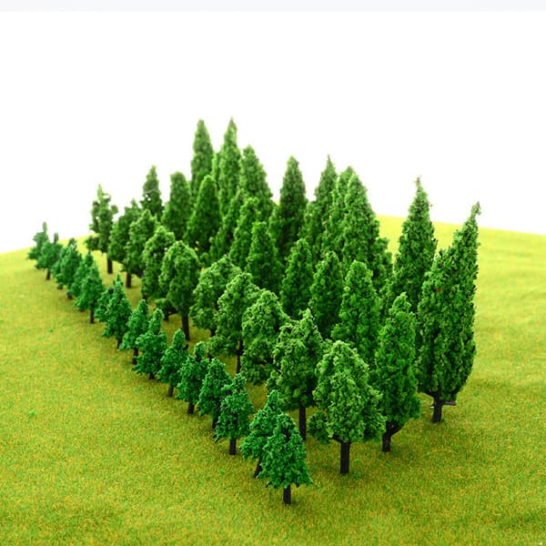 50-pack Blandade Miniatyrträd, 3D-modelltillbehör, Miniatyrlandskap för Tåg