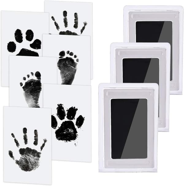 Baby Hand- och Fotavtrycksset, 3 Bläckkuddar med Clean-Touch, 6 Avtryckskort, Husdjurstass Bläckfritt Avtryck, Säkert Giftfritt för Fötter och