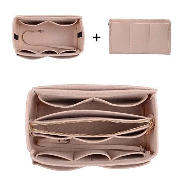 2022 Ny Organizer för kvinnor Filtinsatsväska för handväska Rese Innerficka Bärbara kosmetikaväskor Passar olika märkesväskor Beige 30X16X16CM