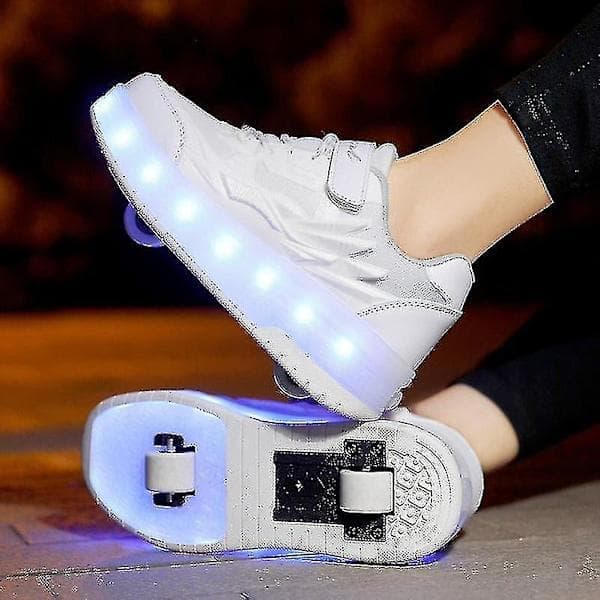 Kid Wheels Skor Rullskridskor 2 Hjul Barn Deform Sneakers Utomhussporter Deformation Parkour Ungdomspresent Vit Grå Vit grå 35