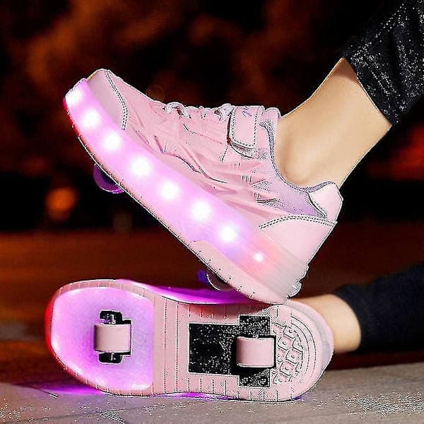 Rullskridskor för barn med 2 hjul, deformerbara sneakers för utomhussporter, parkour, rymning, pojkar, flickor, ungdomar, present, rosa 29