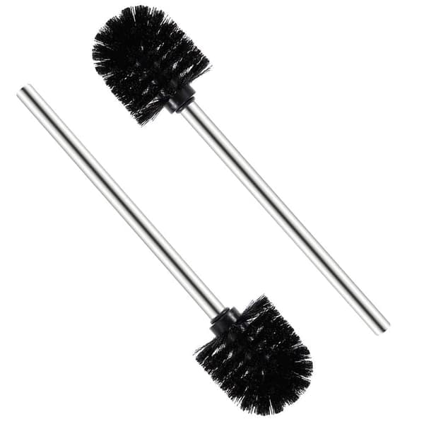 2-pack toalettborstar, reservborsthuvuden i rostfritt stål, 8 x 35 x 8 cm, svarta.