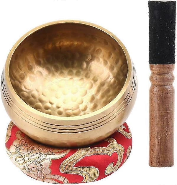 EKKONG Original Tibetansk Klangskål, Handgjord Klangskål, Klangskålsset med Läderklubba och Klangskålskudde, Singing Bowl för Yoga, Bön
