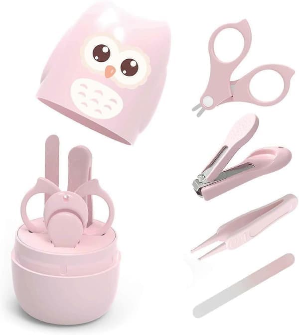 Baby nagelkit, 4-i-1 baby nagelvårdsset med söt låda för nyfödda, spädbarn, småbarn, barn - Rosa