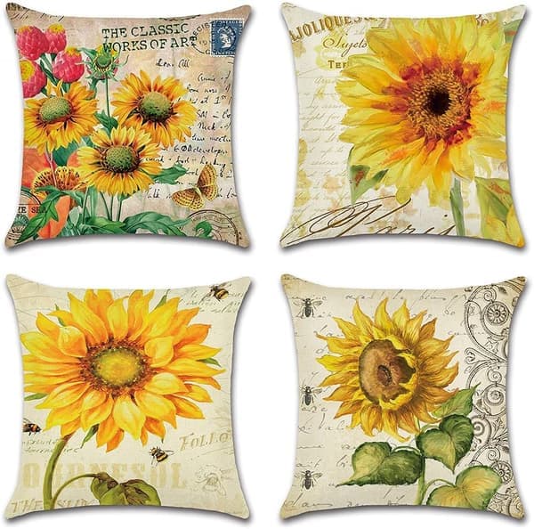 Set med 4 Dekorativa Kuddfodral 45x45cm, Solrosmönster Vattentäta Kuddfodral, Perfekt för Patio Trädgårdsbänk