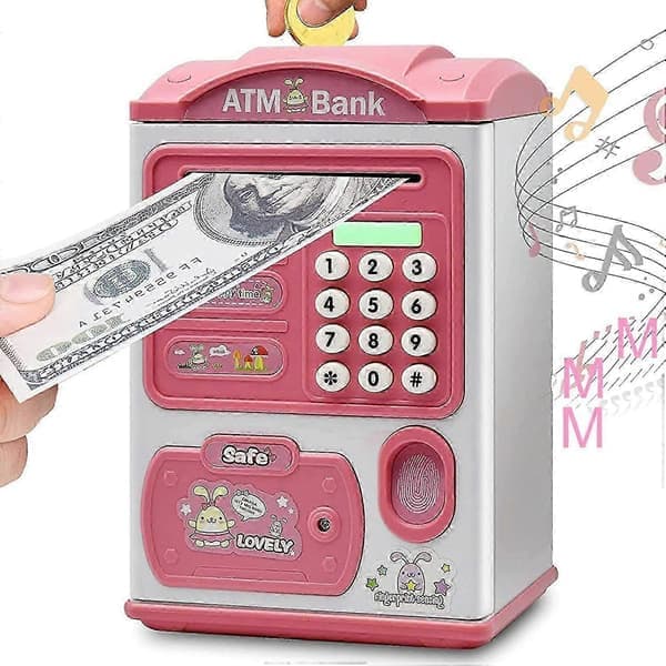 Bank för barn, spargrismaskin med fingeravtryck och lösenordskod, mini-ATM-bank, myntburk, leksak, födelsedagspresenter, julklappar - lingling}