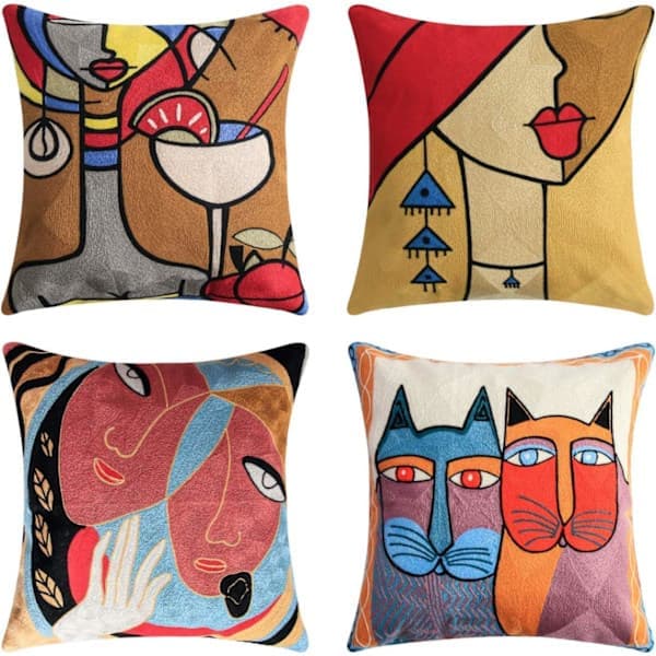 Set om 4 Picasso Kuddfodral 45x45 cm Dekorativ Soffkudde (PA)