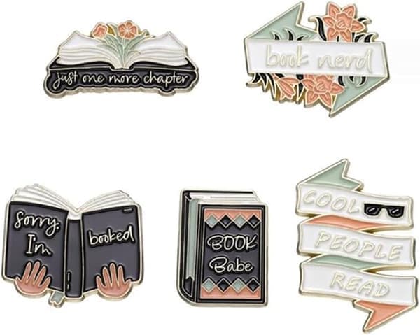 5 st Cool People Read Band Enamel Pins Kreativa Blomma Bok Babe Legering Brosch Badge Söt Rolig Lapel Smycken Tillbehör Present Till Barn Vänner