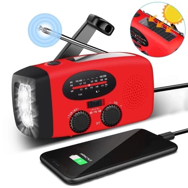 Påskerbjudanden! Högkvalitativ Vevradio med Solceller, Ficklampa och 2000mAh Powerbank SOS Nödsituation - Röd röd 300