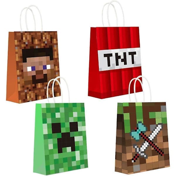 Qinwei 16 st Minecraft Partyväskor, Minecraft Tema Födelsedagsfest Dekorationer, Minecraft Tema Födelsedagsfest Tillbehör