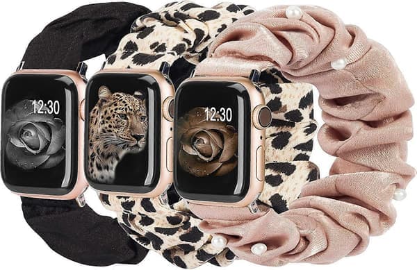 3-pack Kompatibla med Apple Watch Armband Scrunchies 38mm Tyg Mjukt Mönstrat Tryckt Tyg Armband Armband Kvinnor IWatch Elastiska Scrunchy Band 40mm