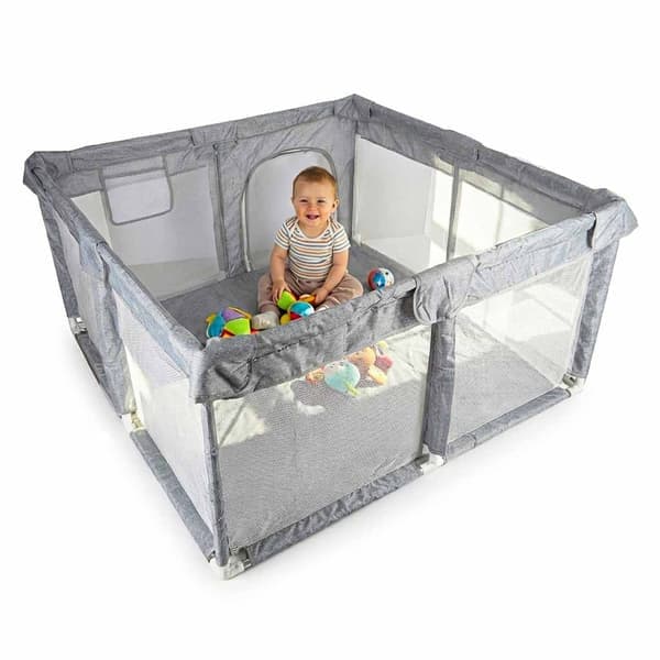 Hopfällbar Lekhage för Barn – Säker Baby Playpen 120×120 cm Öppningsbar