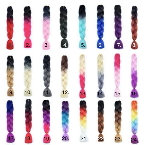 Jumbo braids, Ombre braids , Rasta flätor  - 24 färger