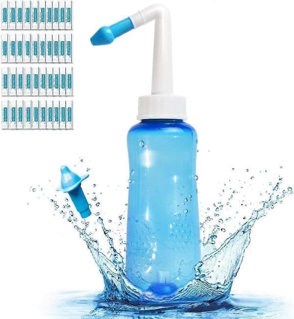 Nässköljflaska Nässköljare Näsrengörare för Sinustryck Skölj Neti-kanna för Vuxen & Barn BPA-fri (300 ML med 40 Nässköljsaltpåsar)