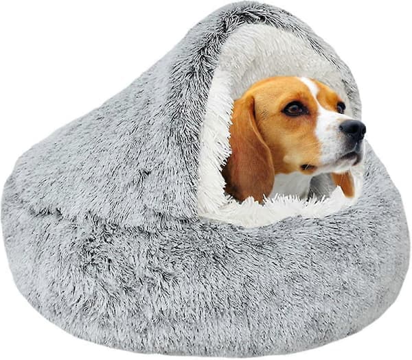 Lugnande Hundbädd Fluffig Plysch Djurbädd under 10kg, Tvättbar Anti-Šngest Liten Medium Hundbädd, Inomhus Katter Hundar Mjuk Varm Donut Grotta