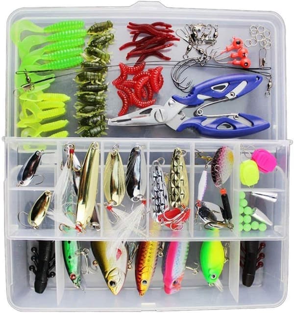 Fiskedrag, 101 stycken fiskedrag kit tillbehör konstgjorda beten fiskeartiklar inklusive fiskebox