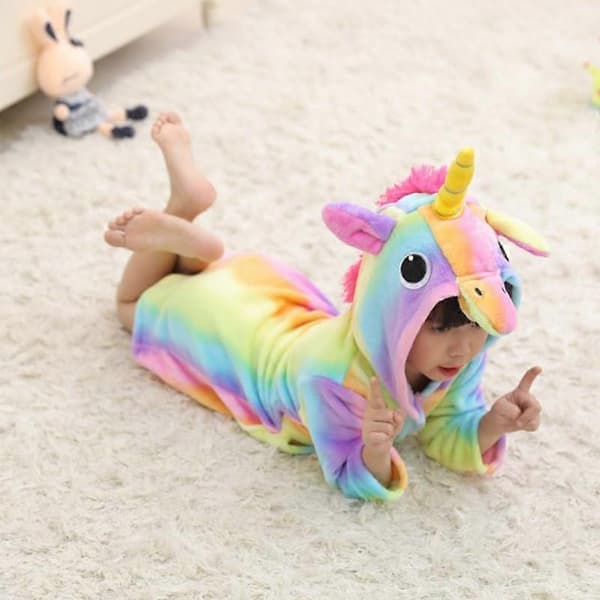 Barnens Pojkflicka Enhörning Badrock Sovkläder Pyjamas Flanell Fleece Dressing Gown Regnbåge