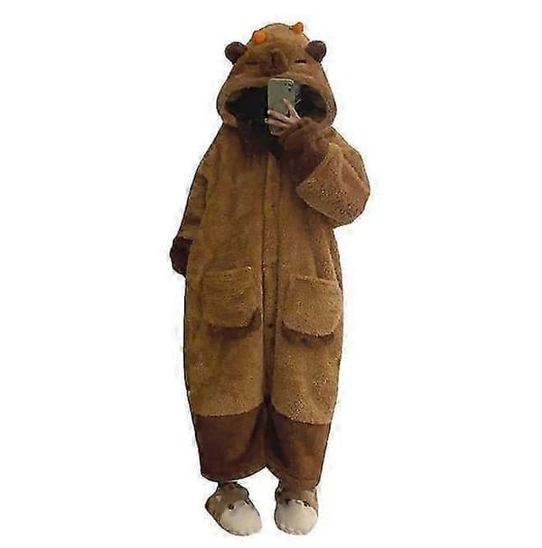 Vuxen Capybara Cosplay Kostym Onesie Nattlinne Tecknade Pyjamas